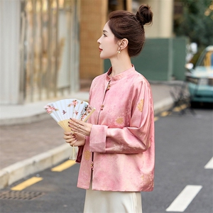 粉色新中式国风刺绣外套女2025春季新款复古盘扣小个子唐装上衣潮图片