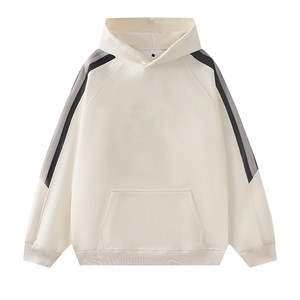 抖音得物二开25秋冬美式全棉拼接织带撞色连帽卫衣外套FM18