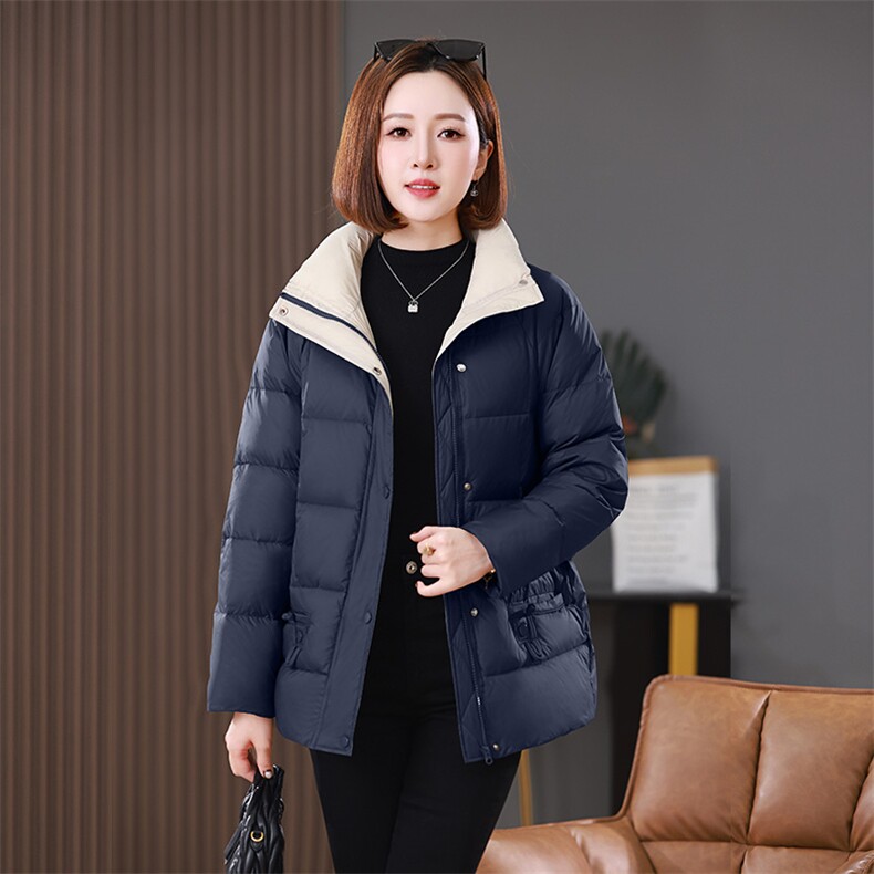 2025冬装新款中长款撞色拼接立领棉衣外套棉服,女装棉衣/棉服,雪樱依海