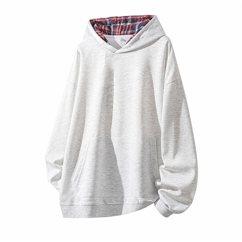 抖音得物高品质美式高街重磅结构设计假两件格子连帽卫衣外套W106，男装卫衣，电商A486-1