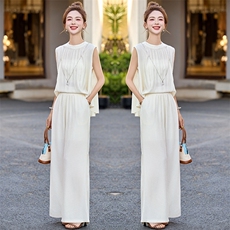 小个子穿搭一整套阔腿裤女2025夏新款高级感减龄连体裤，女装连体裤，魅丽静蓝