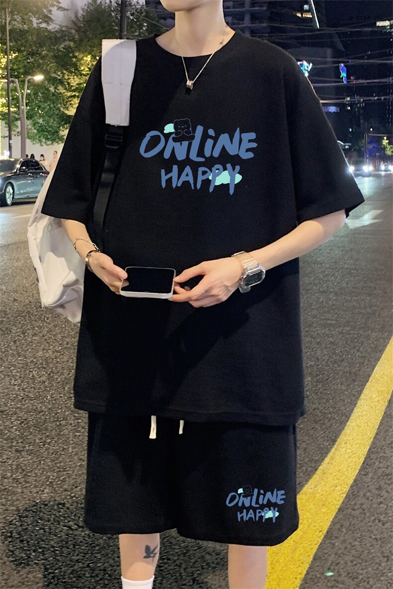 ！2024夏季新款男士华夫格短袖T恤套装潮流一套HTZ02P50,男装T恤,电商B220