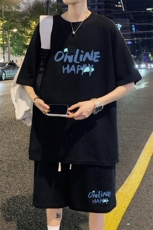 ！2024夏季新款男士华夫格短袖T恤套装潮流一套HTZ02P50，男装T恤，电商B220