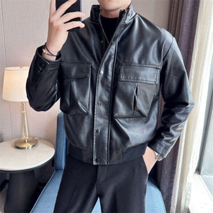 新款男士皮衣皮夹克双立体口袋309B-3-6803-P80图片