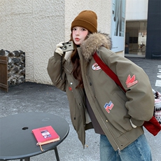 6955数据款现货大货已出90绒复古连帽大毛领派克羽绒P335-K508，女装羽绒服，2D034