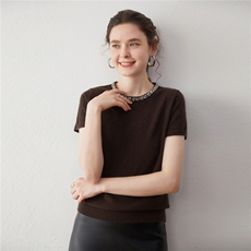 2025年秋季新款百搭女士镶钻短袖，女装羊绒衫，蒂暖羊绒