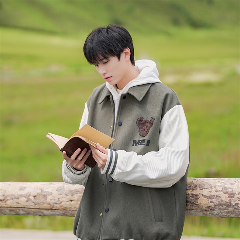 现货2025春季平铺白底机车男款潮牌潮流宽松高街美式外套W337TP0，男装工装外套，电商A170