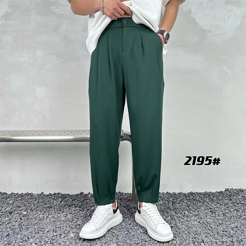 男简约宽松休闲裤垂感纯色枭光长丝面料长裤A329-K2195-P48,男装休闲裤,电商A329
