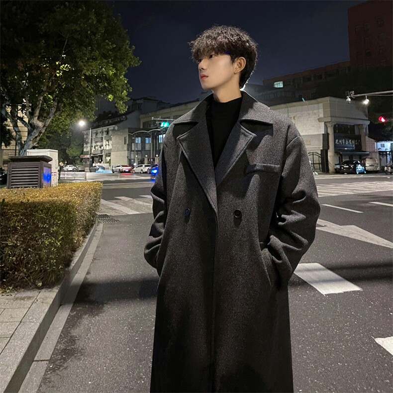 秋冬高街毛呢大衣男中长款呢子风衣外套宽松MN9880/P100加棉P110，男装风衣，电商B316
