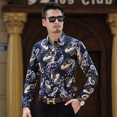 QT5012男装秋冬款花衬衫大码韩版男士长袖衬衫C625p35，男装衬衫，星座1203