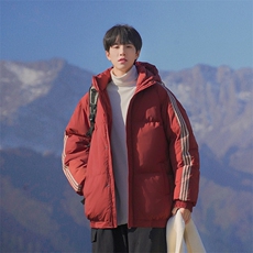 冬季港风三条杠撞色连帽棉衣加绒加厚拼色加厚棉衣外套MY6088P90，男装棉衣，电商A128