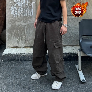 加绒工装裤子男秋冬季2025新款直筒伞兵加厚男生冲锋休闲长裤图片