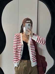 慵懒风2025新款简约时尚条纹毛衣针织开衫图片