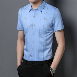 男士短袖衬衫2023夏季新款衬衣时尚休闲免烫中年男装宽松百搭衬衫