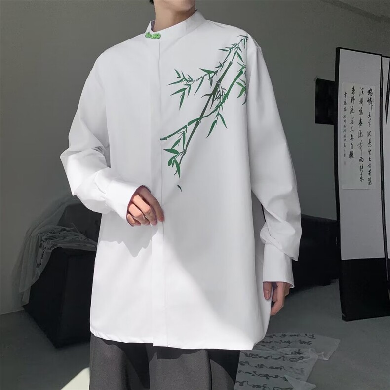 新中式风盘扣刺绣长袖衬衫男装唐装道袍衬衣外套春C4536,男装衬衫,星座1116A-1（原606A）