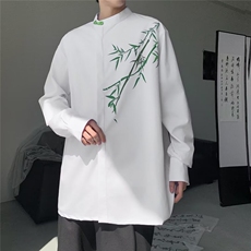 新中式风盘扣刺绣长袖衬衫男装唐装道袍衬衣外套春C4536，男装衬衫，星座1116A-1（原606A）