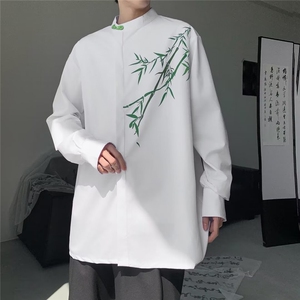 新中式风盘扣刺绣长袖衬衫男装唐装道袍衬衣外套春 C4536图片