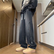 抖音品质春季新款潮流拉链宽松直筒牛仔裤B315-K24018-p65控88，男装牛仔裤，电商B315