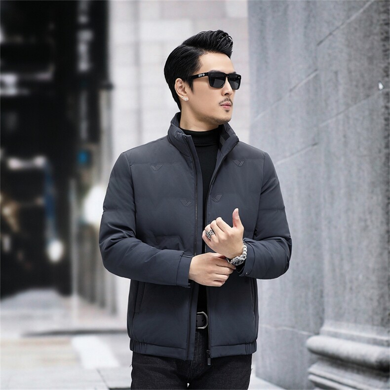 高端中年80白鹅绒羽绒服夹克冬季新款男士中老年立领羽绒服外套,男装夹克,钱塘723