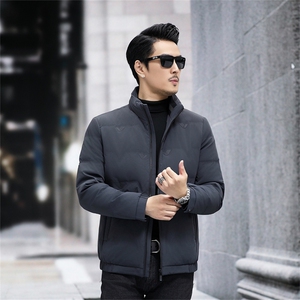 高端中年80白鹅绒羽绒服夹克冬季新款男士中老年立领羽绒服外套图片