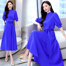 2023年夏季韩版时尚通勤中长款不规则领口修身连衣裙，女装连衣裙，卡杰菲