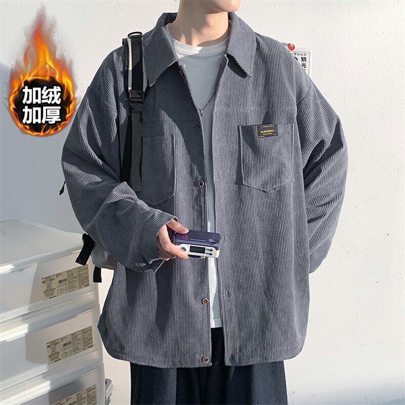 2025冬款加绒加厚灯芯绒港风夹克男青少年长袖衬衫外套J60821-P65,男装夹克,电商A001