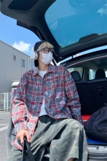 美式复古晕染格子衬衫男长袖高级感慵懒宽松外套C2260-特价P35，男装衬衫，电商A007