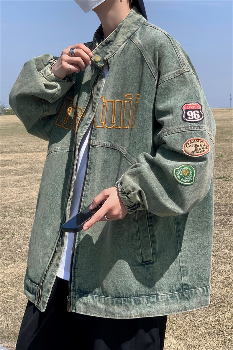 美式机车复古做旧vintage牛仔外套男女秋款刺绣情侣夹克宽松潮牌,男装夹克,星座505-2（原电商A260-1)