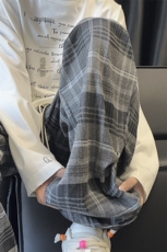 复古格子裤秋季褶皱伞兵休闲裤直筒拖地裤A486特P45控68，男装休闲裤，电商A309