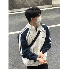 秋季新款美式复古撞色线条设计立领夹克白色外套男礼物男JK007，男装夹克，星座1116A（原606A-3）