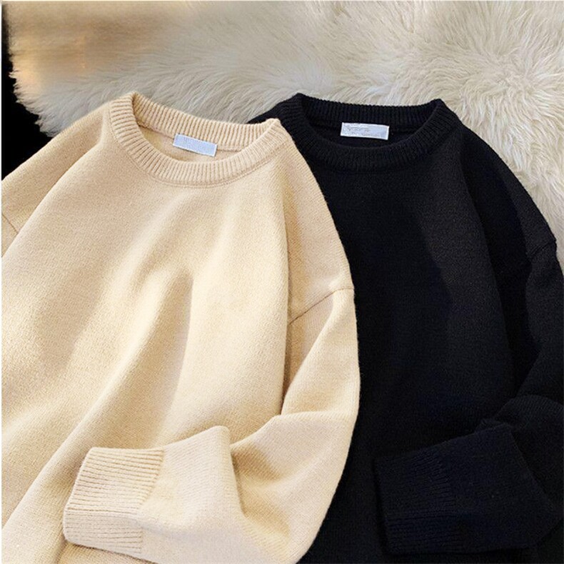 重磅秋冬男女纯色打底针织衫圆领套头半高领毛衣美式复古休闲上衣，男装T恤，电商A443