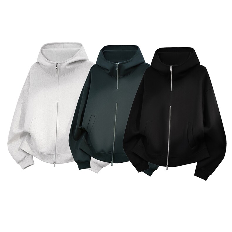 重磅全棉450克双拉链开衫连帽卫衣纯色短宽外套男潮RH5329-P57,女装短外套,星座610B-1