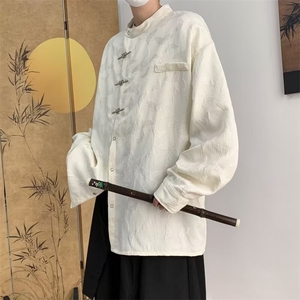 新中式男装风盘扣唐装衬衫男长袖春秋小众高级轻奢 C159图片