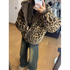现货网图荔枝纹PU皮座山豹加绒加厚双面穿豹纹棉服M797-特P95，男装棉衣，星座1213