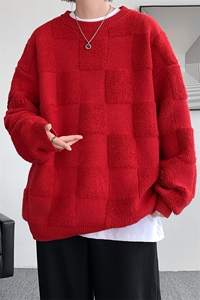 8XL-M特大码美式街头设计感毛巾绣格子毛衣男女情侣MY1204P50控68图片