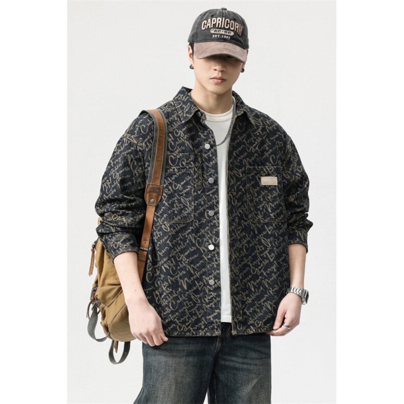 秋季新款翻领提花牛仔夹克外套复古潮男上衣XZ310B-3-NZ223-P65,男装工装外套,星座310B-3