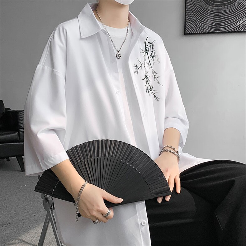 五分袖衬衫男夏季新款新中式宽松冰丝大码衬衣CS3301-P32图片