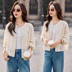 2026春季新款蕾丝镂空浛韩版休闲外套，极简轻奢。休闲风，女装短外套，欧米莱