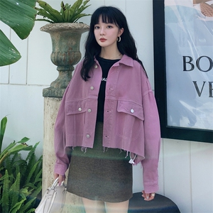 【新品】2021春秋装紫色夹克牛仔短外套女 255-2081-P125控178图片