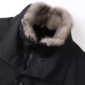 秋冬新款男士派克服大衣中长款水貂内胆皮草商务男装P1800图片