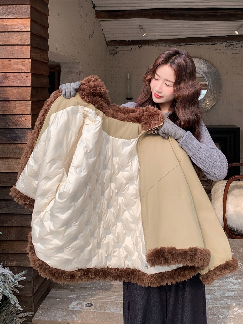 羽绒服女2025冬季新款女装卡其色皮毛一体拼接派克服加厚保暖外套,女装羽绒服,慧尚2-185