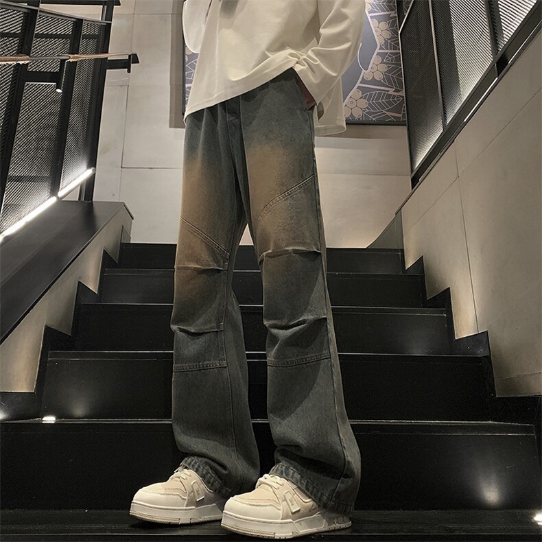 秋季新款美式微喇拼接打褶牛仔裤 XZ604-KN21-P50控78图片