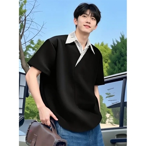 假两件衬衫领短袖T恤男款夏季polo领痞帅宽松凉感半袖 PT67图片