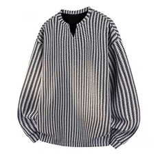 美式高街千鸟格子长袖T恤男女亨利V领英伦雅痞休闲宽松长袖打底衫，男装T恤，电商A443