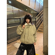 复古辑明线仿兔毛立领夹克男女冬季保暖情侣短款厚外套，男装夹克，星座506A