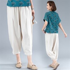 2025夏季新款中年妈妈小个子棉麻宽松休闲薄款洋气减龄，女装休闲裤，阿丹
