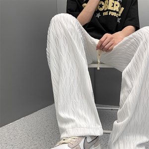 冰丝休闲裤子男夏季薄款潮牌炸街痞帅暗黑系直筒宽松阔腿长裤图片