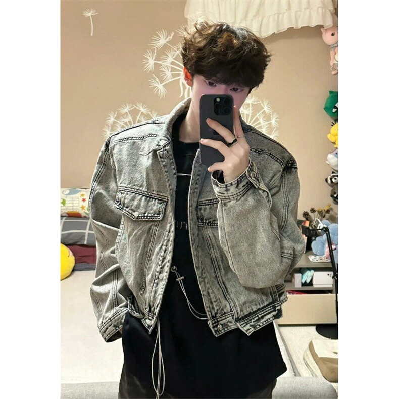 JK8352LL-特P80  Cleanfit烟灰色短款牛仔外套男美式工装夹克图片
