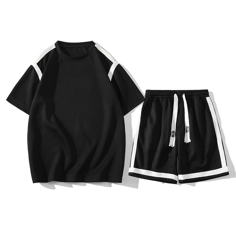 夏上新青少年纯色简约半袖套装宽松短裤T恤男女7806-P75控价108,男装T恤,电商A441