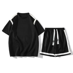夏上新青少年纯色简约半袖套装宽松短裤T恤男女 7806-P75控价108图片